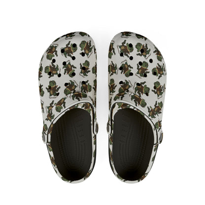 Camo APFO Crocs Pattern Foam Clogs — Printed EVA Garden Shoes