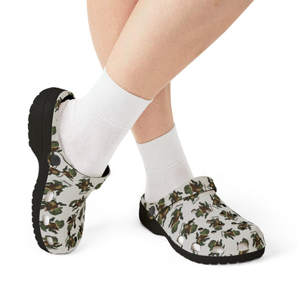 Camo APFO Crocs Pattern Foam Clogs — Printed EVA Garden Shoes