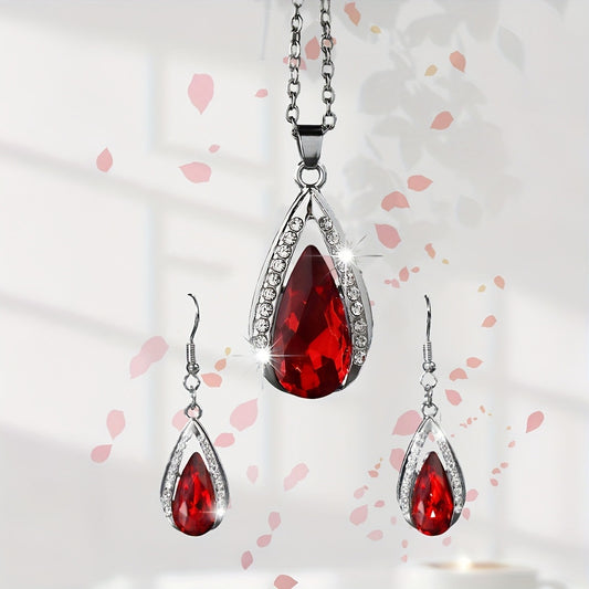 Batang Kalye Black Red Teardrop Glass Pendant Necklace And Earrings